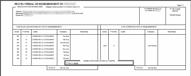 Rapports PDF de remembrements